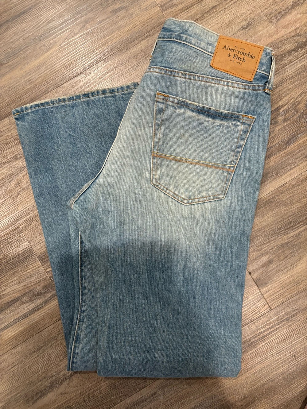 VTG 90s Abercrombie & Fitch Jeans Men 34x32 Blue Straight Distressed - Picture 3 of 5